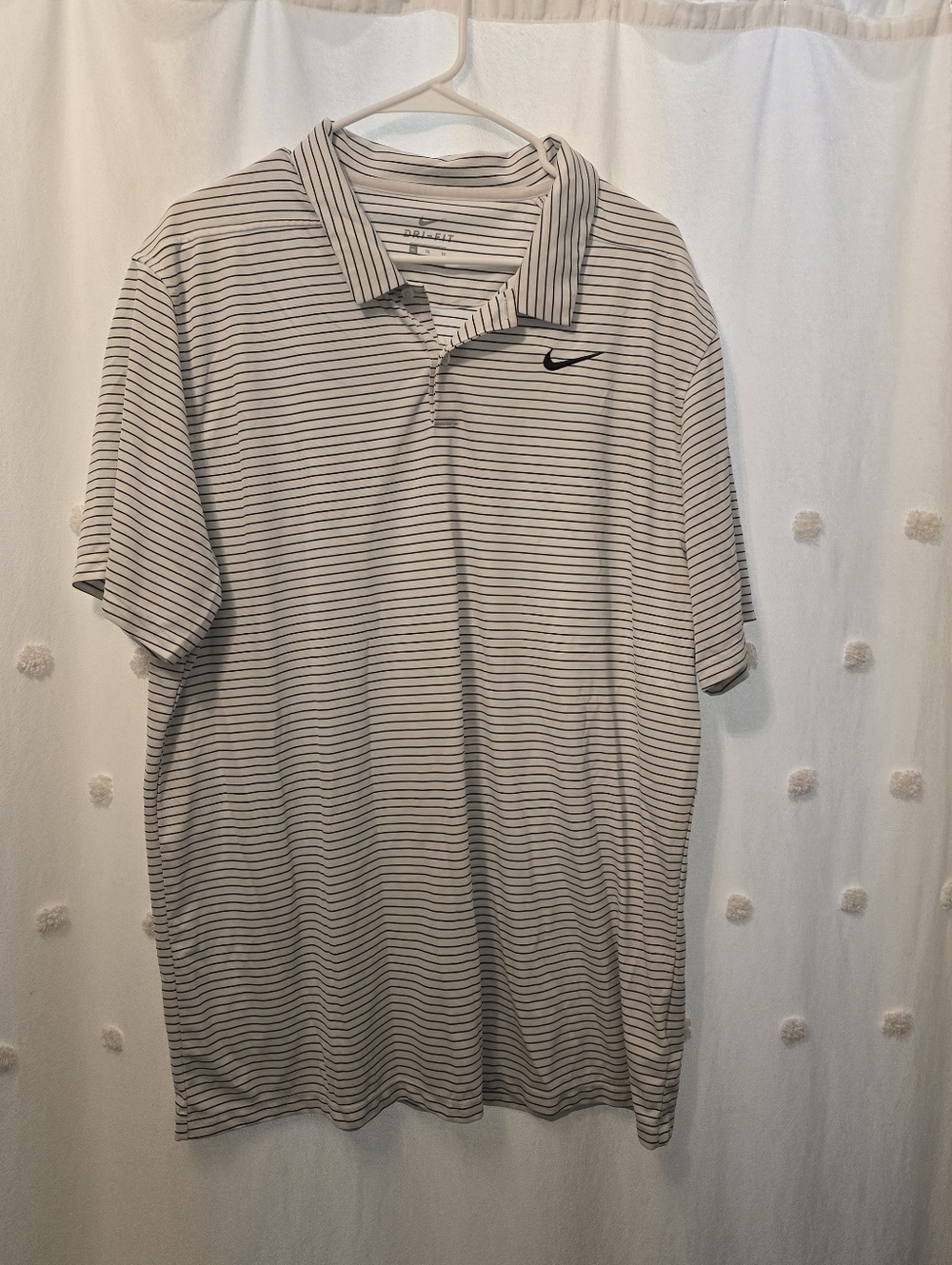 Mens Nike White Dri Fit Polo with Thin Stripes Size Xl